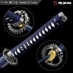 Dejiang Katana Real Samurai Sword, Handmade Japanese Swords Full Tang 1060 Carbon Steel, for Training, Collecting, Dojo, Lovers of Japanese Culture etc. Indigo Mistblade