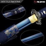 Dejiang Katana Real Samurai Sword, Handmade Japanese Swords Full Tang 1060 Carbon Steel, for Training, Collecting, Dojo, Lovers of Japanese Culture etc. Indigo Mistblade