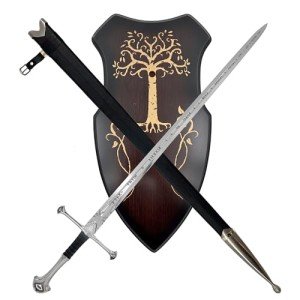 MedievalDepot Lord of The Rings Anduril Sword of Aragorn – Overall 47.5" - Metal Blade with Leather Wrapped Handle, Wall Plaque & Scabbard