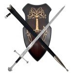 MedievalDepot Lord of The Rings Anduril Sword of Aragorn – Overall 47.5" - Metal Blade with Leather Wrapped Handle, Wall Plaque & Scabbard