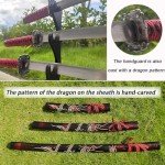 3pc Set Japanese Samurai Sword with Display Stand,Iaido Katana Engraved with Dragon Pattern On The Scabbard Carbon Steel Blade Real Sword for Display Decoration and Gift