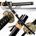 Traditional Heat/Clay Tempered Hand Forged | Real 1060/1095 T10 high Carbon Steel | Practical Authentic Japanese Samurai | Full Tang (Double Golden Dragon)