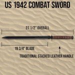 US 1942 Double-Edge Combat Sword and Nylon Shoulder Sheath - AUS-6 Stainless Steel Blade, Leather Stacked Handle, Steel Guard and End Cap, Historically Inspired Functional Collectible - Length 27 1/2”