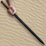 US 1942 Double-Edge Combat Sword and Nylon Shoulder Sheath - AUS-6 Stainless Steel Blade, Leather Stacked Handle, Steel Guard and End Cap, Historically Inspired Functional Collectible - Length 27 1/2”