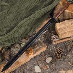 US 1942 Double-Edge Combat Sword and Nylon Shoulder Sheath - AUS-6 Stainless Steel Blade, Leather Stacked Handle, Steel Guard and End Cap, Historically Inspired Functional Collectible - Length 27 1/2”