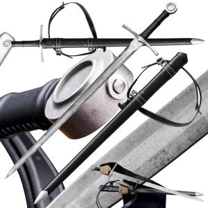 Fidestisan Handmade 43”Single-Handed Medieval Modern Style Sword 5160 Hand Forged Spring Steel Riveted Pommel Full Tang Arming Swords Prop/Battle with Scabbard