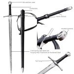 Fidestisan Handmade 43”Single-Handed Medieval Modern Style Sword 5160 Hand Forged Spring Steel Riveted Pommel Full Tang Arming Swords Prop/Battle with Scabbard