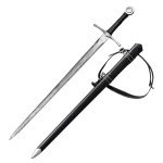 Fidestisan Handmade 43”Single-Handed Medieval Modern Style Sword 5160 Hand Forged Spring Steel Riveted Pommel Full Tang Arming Swords Prop/Battle with Scabbard