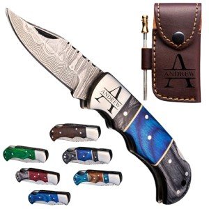 Custom Damascus Pocket Knife - Folding Outdoor Tool