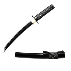 Handmade Samurai Sword, 9260 Spring Steel, 41.31.21 inches, Full Tang Sword Set, Sharp, Black Katana