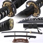 Eroton-Handmade Samurai Katana Sword Real,Full Tang Heat Tempered 1045/1060 High Carbon Steel Functional,41 Inches for Room Decoration Gift Cosplay Black……