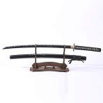 Eroton-Handmade Samurai Katana Sword Real,Full Tang Heat Tempered 1045/1060 High Carbon Steel Functional,41 Inches for Room Decoration Gift Cosplay Black……