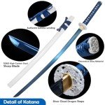 Wuton Katana Sword Real Razor Sharp Full Tang Real Samurai Sword 40.55inch 1060 High Carbon Steel Handmade Japanese Sword Blue Blade Display Collection Gift for Men