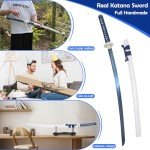 Wuton Katana Sword Real Razor Sharp Full Tang Real Samurai Sword 40.55inch 1060 High Carbon Steel Handmade Japanese Sword Blue Blade Display Collection Gift for Men