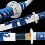Wuton Katana Sword Real Razor Sharp Full Tang Real Samurai Sword 40.55inch 1060 High Carbon Steel Handmade Japanese Sword Blue Blade Display Collection Gift for Men