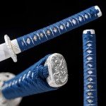 Wuton Katana Sword Real Razor Sharp Full Tang Real Samurai Sword 40.55inch 1060 High Carbon Steel Handmade Japanese Sword Blue Blade Display Collection Gift for Men