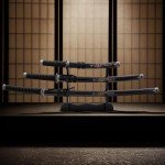 3-Piece Japanese Samurai Sword Set - Japanese Decor with Carbon Steel Katana, Wakizashi, and Tanto Swords - Martial Arts Weapons with Wood Display Stand, Sheaths, and Scabbards (Black)