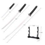3-Piece Japanese Samurai Sword Set - Japanese Decor with Carbon Steel Katana, Wakizashi, and Tanto Swords - Martial Arts Weapons with Wood Display Stand, Sheaths, and Scabbards (Black)