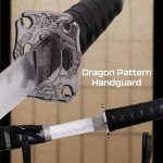 3-Piece Japanese Samurai Sword Set - Japanese Decor with Carbon Steel Katana, Wakizashi, and Tanto Swords - Martial Arts Weapons with Wood Display Stand, Sheaths, and Scabbards (Black)