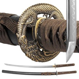 Real Samurai Sword Hand Forged with T10 Steel and Hamon，Black Katana Sword Full Tang Sharp Clay Tempering, 41-Inch