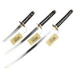 Sword Valley Kill Bill Premium Movie-Style Samurai Sword 3-Piece Set with 3-Tier Display Stand – Engraved Scabbards, Stainless Steel Blades, Waxed Cotton Handle (37.4"+30.7"+19.3")