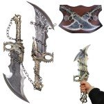 Chaos Blade Real Metal Sword,One Set of Two Bades of Chaos with Display Plaque，War Game Collection, Metal Chain Sword,1:1 Replica Props for Cosplay Decorations and Gift