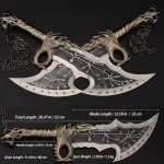 Chaos Blade Real Metal Sword,One Set of Two Bades of Chaos with Display Plaque，War Game Collection, Metal Chain Sword,1:1 Replica Props for Cosplay Decorations and Gift