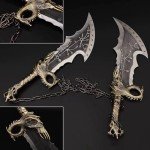 Chaos Blade Real Metal Sword,One Set of Two Bades of Chaos with Display Plaque，War Game Collection, Metal Chain Sword,1:1 Replica Props for Cosplay Decorations and Gift