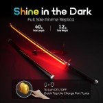 RENGENG Light Up FireGod Tanjiro Sword, 40 Inches Rechargeable Plastic Anime Replica with Belt & Stand, Original Texture Anime Sword