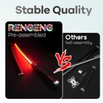 RENGENG Light Up FireGod Tanjiro Sword, 40 Inches Rechargeable Plastic Anime Replica with Belt & Stand, Original Texture Anime Sword