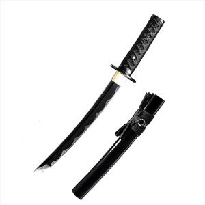JIHPEN sword, Black Katana Wakizashi Tanto Set,Full Tang Samurai Sword,Sharp,Spring Steel Blade with Black Scabbard (A - Tanto)