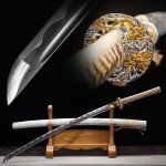 MoonSwords Hakuryū White Dragon Katana - 40.55" Handforged High Manganese Steel Samurai Sword with Cherry Blossom Tsuba, Pearl White Scabbard