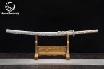 MoonSwords Hakuryū White Dragon Katana - 40.55" Handforged High Manganese Steel Samurai Sword with Cherry Blossom Tsuba, Pearl White Scabbard