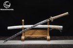 MoonSwords Hakuryū White Dragon Katana - 40.55" Handforged High Manganese Steel Samurai Sword with Cherry Blossom Tsuba, Pearl White Scabbard