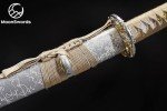 MoonSwords Hakuryū White Dragon Katana - 40.55" Handforged High Manganese Steel Samurai Sword with Cherry Blossom Tsuba, Pearl White Scabbard