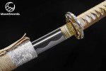 MoonSwords Hakuryū White Dragon Katana - 40.55" Handforged High Manganese Steel Samurai Sword with Cherry Blossom Tsuba, Pearl White Scabbard