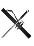 Fantasy Master – 28-inch Black Satin Finish Stainless Steel Sword with Tanto Blade and Set of 2 Throwing Knives, Full Tang Construction, Includes Nylon Sheath, Fantasy, Swords, Collectible – FM-644T