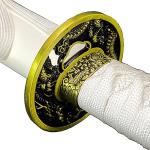 Bishamon 42 1/2" Samurai Sword Carbon Blade Dragon Scabbard Comes with a Wooden Stand (White)