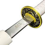 Bishamon 42 1/2" Samurai Sword Carbon Blade Dragon Scabbard Comes with a Wooden Stand (White)