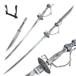 Heartcos 57" Lady Maria Rakuyo Sword Cosplay Props Double Sword Combination Full Metal, with Display Stand