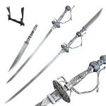 Heartcos 57" Lady Maria Rakuyo Sword Cosplay Props Double Sword Combination Full Metal, with Display Stand