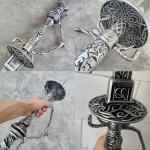 Heartcos 57" Lady Maria Rakuyo Sword Cosplay Props Double Sword Combination Full Metal, with Display Stand