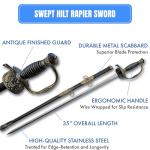 SZCO 35" Swept Hilt Rapier Sword – Stainless Steel Mirror-Finish Blade with Antique D-Guard, Wire Wrapped Handle & Decorative Scabbard for LARP, Cosplay, Display & Collectors