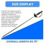 SZCO 35" Swept Hilt Rapier Sword – Stainless Steel Mirror-Finish Blade with Antique D-Guard, Wire Wrapped Handle & Decorative Scabbard for LARP, Cosplay, Display & Collectors