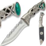 K EXCLUSIVE Twisted Celtic Dagger | Collectible Blade with Celtic Knotwork | Faux Emerald Pommel | Coordinating Black Scabbard