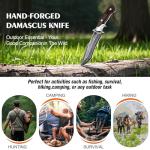 Handmade Damascus Hunting Knife,10.4"Fixed Blade Bowie Knife with Leather Sheath,Real Damascus Steel Knives with VG10 Core &Wood Handle,EDC Full Tang Knives for men women, Adventure,Survival,Hiking,Camping