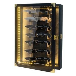 Wooden Knife Display Case, Pocket Knife Display Box with Lockable Clear Acrylic Door,Pocket Knife Display Cases for Storage, Collection, Holds up to 7 Knifes