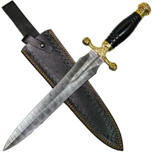 Armory Replicas™ Medieval Hand Forged Damascus Steel Viking Ceremonial Dagger – Brass Guard, Genuine Leather Sheath – Unique Patterns, 11.25" Blade for Costumes & Collectors