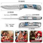 NedFoss SMILODON Damascus Pocket Knife for Men, 4" Back Lock Folding Knife, Luminous Resin and Engraved 3D Tiger Relief Handle, Pocket Clip, Cool Knives Personalized Gift for Collection