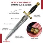 Armory Replicas™ Medieval Hand Forged Damascus Steel Viking Ceremonial Dagger – Brass Guard, Genuine Leather Sheath – Unique Patterns, 11.25" Blade for Costumes & Collectors